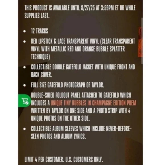 Life of a Showgirl Tiny Bubbles Champagne Red Lipstick & Lace Transparent Vinyl - Picture 4 of 5